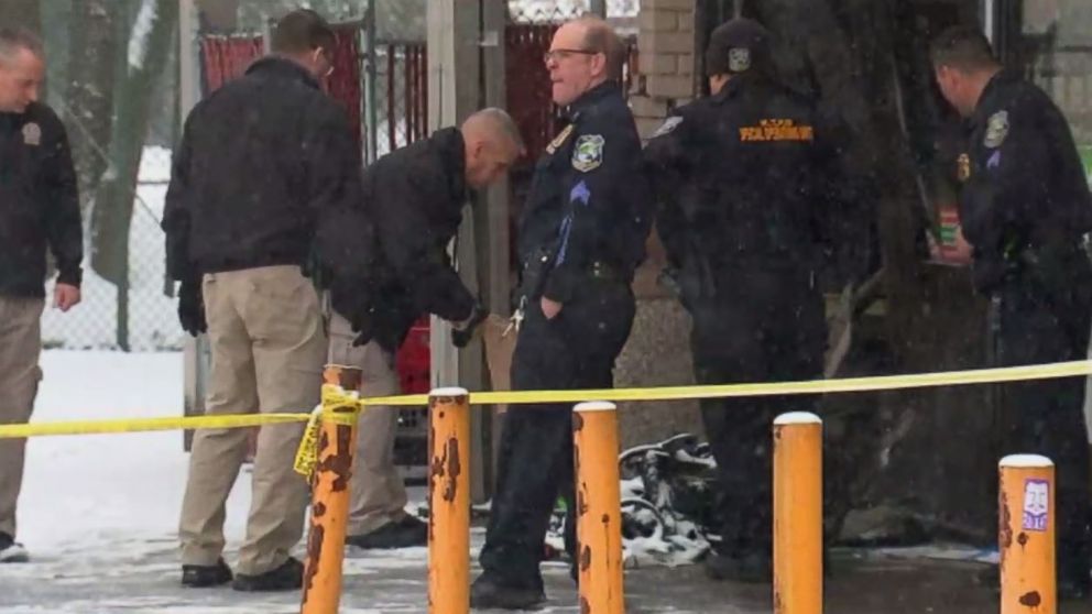 PHOTO: Police inspect a mangled stroller after a child was hit by a driver authorities say intentionally drove into a family standing outside a 7-Eleven in Rockland County, N.Y., on Wednesday, Feb. 20, 2019.