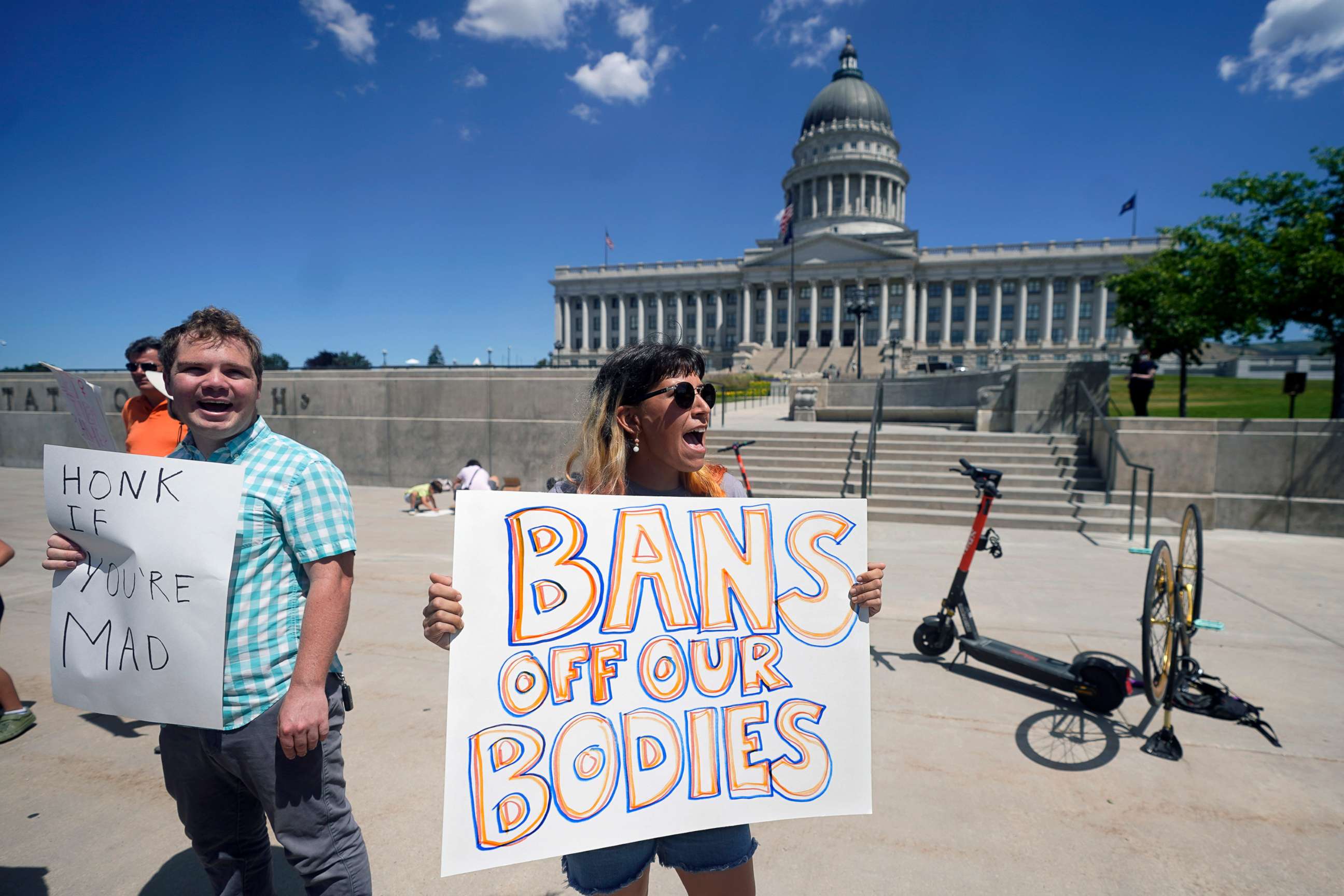 PHOTO: Maria Rago protests for abortion-rights at the Utah State Capitol, June 24, 2022, in Salt Lake City.
