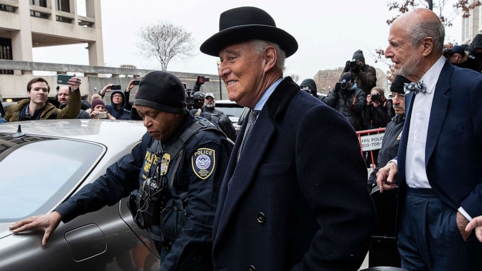 PHOTO: Roger Stone departs federal court in Washington, Feb. 20, 2020.
