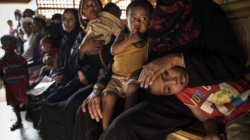 PHOTO: Women and children are seen waiting to be treated in a Doctors Without Borders (MSF) clinic, Aug. 27, 2018 in Balukhali camp, Cox's Bazaar, Bangladesh.
