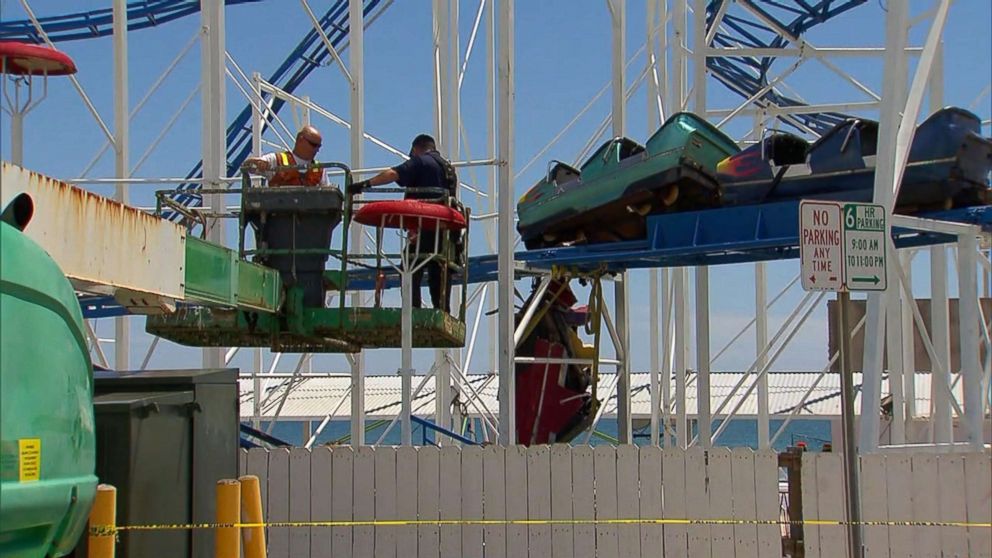 PHOTO: Officials inspect the sandblaster roller coaster at Daytona Beach's boardwalk.