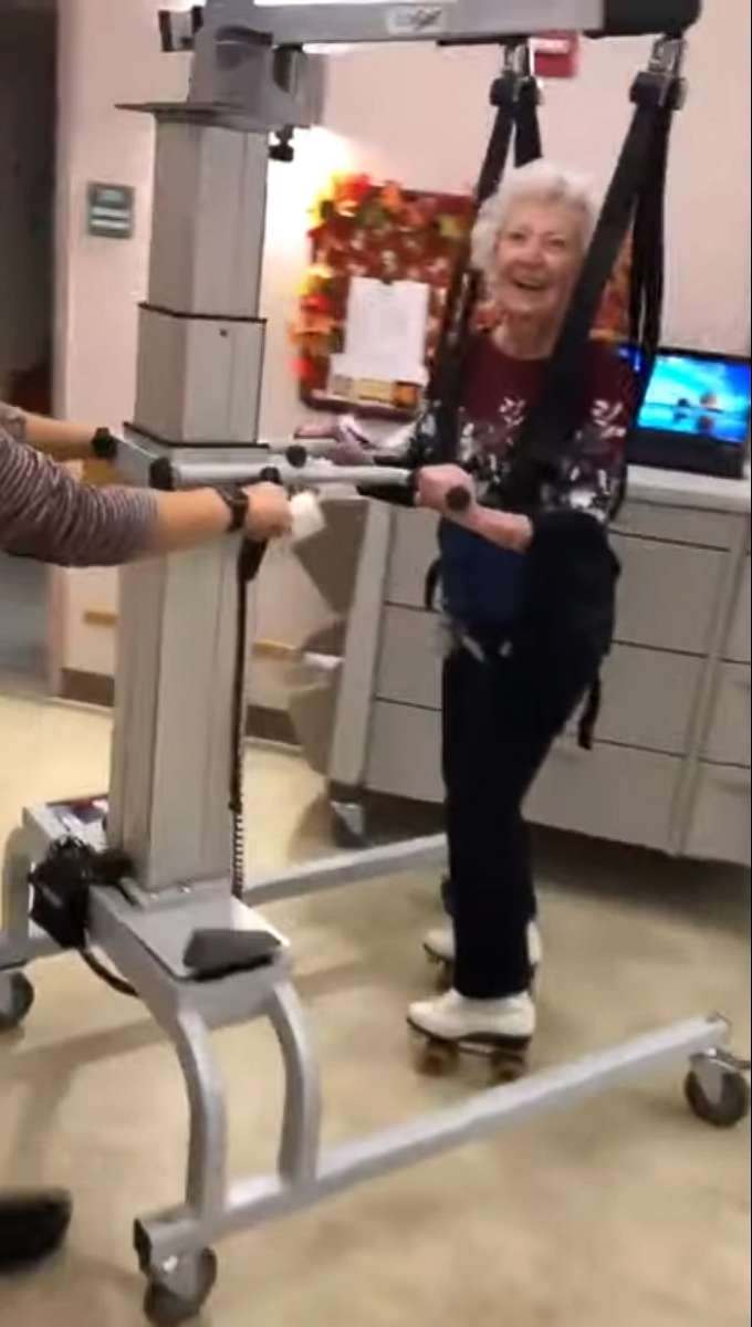 PHOTO: 89-year-old former roller skating champion Millie Lewis was able to skate again after suffering a stroke in physical therapy. 