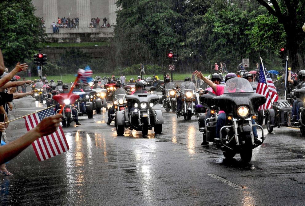 PHOTO: Thousands of motorcyclists swarmed the Washington, D.C. area to take part in the 30th annual Rolling Thunder Memorial Day event, May 28, 2017.