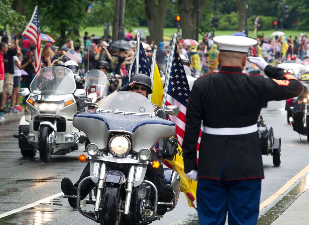 PHOTO: Thousands of motorcyclists swarmed the Washington, D.C. area to take part in the 30th annual Rolling Thunder Memorial Day event, May 28, 2017.