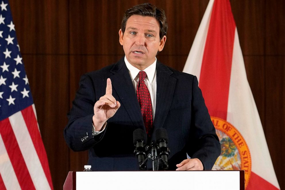 PHOTO: FILE - Florida Gov. Ron DeSantis gestures during a news conference, Jan. 26, 2023, in Miami.