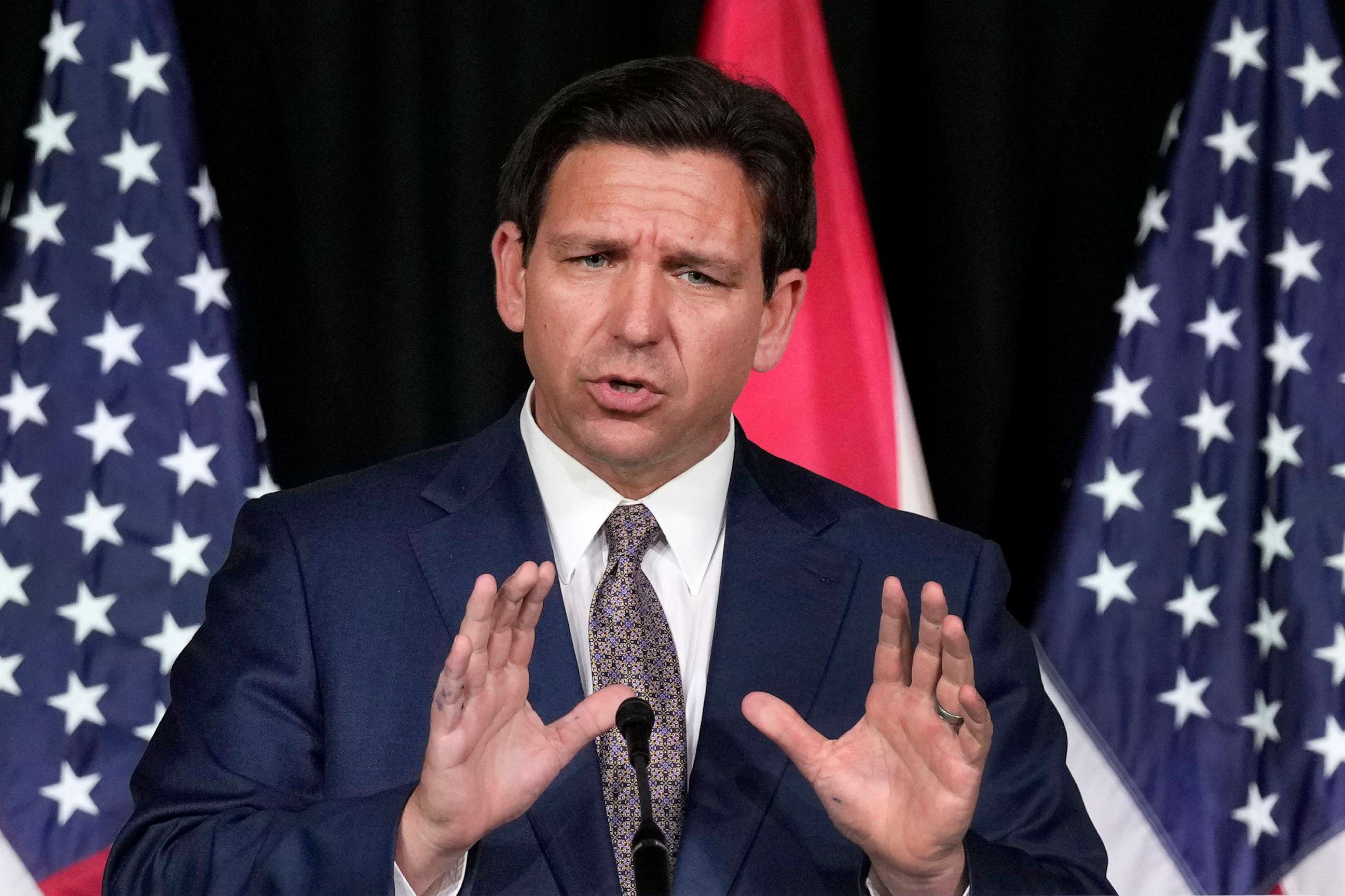 PHOTO: Florida Gov. Ron DeSantis speaks as he announces a proposal for Digital Bill of Rights, Wednesday, Feb. 15, 2023, at Palm Beach Atlantic University in West Palm Beach, Fla.