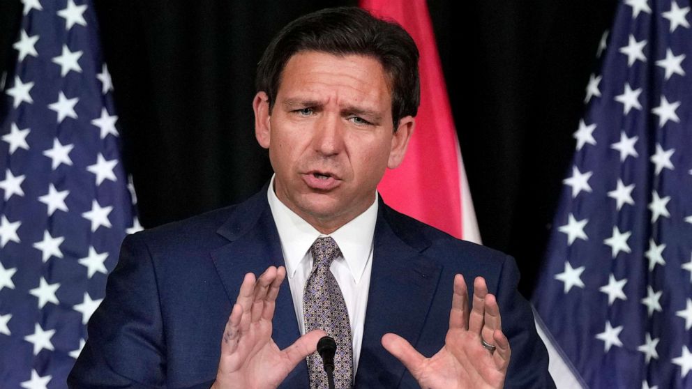 PHOTO: Florida Gov. Ron DeSantis speaks as he announces a proposal for Digital Bill of Rights, Wednesday, Feb. 15, 2023, at Palm Beach Atlantic University in West Palm Beach, Fla.