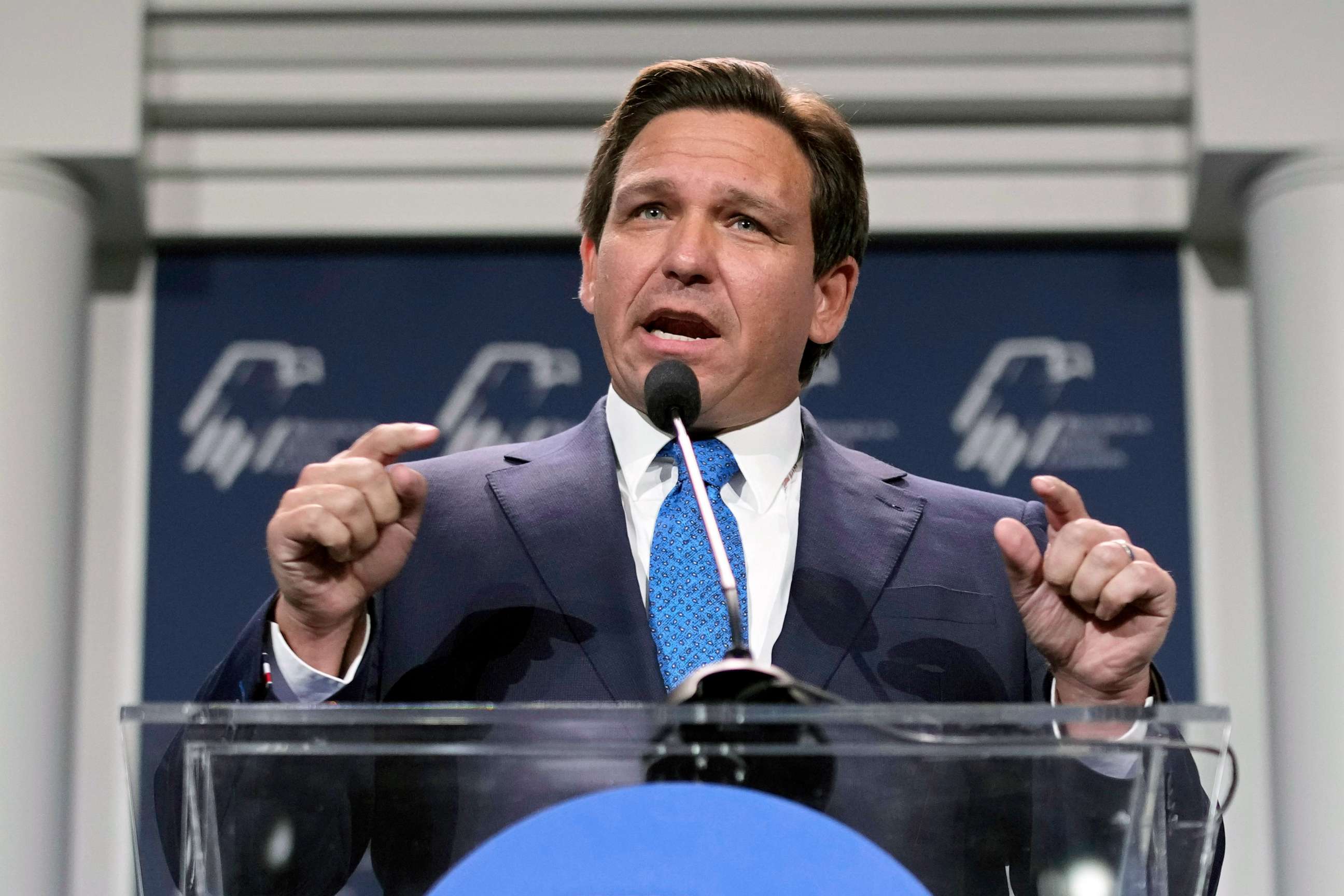 PHOTO: Florida Gov. Ron DeSantis speaks at an annual leadership meeting of the Republican Jewish Coalition on Nov. 19, 2022, in Las Vegas.