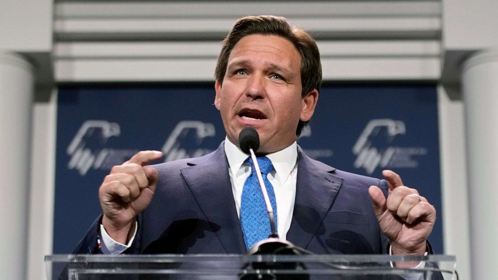 PHOTO: Florida Gov. Ron DeSantis speaks at an annual leadership meeting of the Republican Jewish Coalition on Nov. 19, 2022, in Las Vegas.