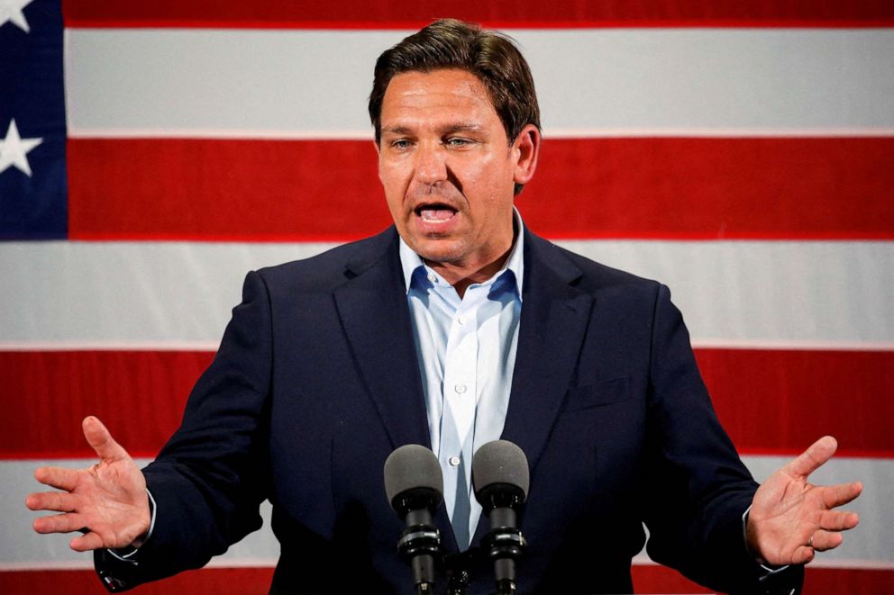 PHOTO: FILE - Florida Governor Ron DeSantis speaks during a rally in Hialeah, Fl., Nov. 7, 2022.