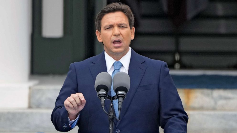 PICTURED: Florida Governor Ron DeSantis speaks after being sworn in to begin his second term during an inauguration ceremony outside the Old Capitol, January 3, 2023, in Tallahassee, Florida.