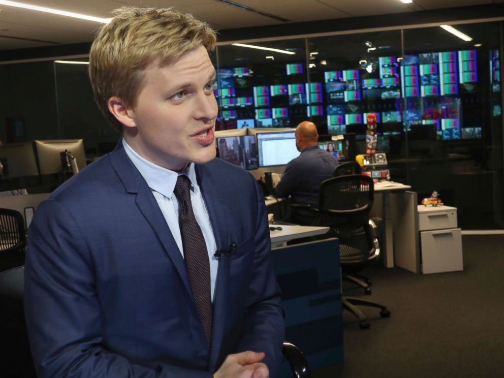 PHOTO: Ronan Farrow, a contributing writer for the New Yorker, speaks with reporters at Associated Press headquarters in New York City, July 27, 2018.