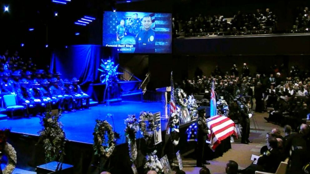 PHOTO: The funeral for slain Newman, California, police officer Ronil Singh is held on Jan. 5, 2019.