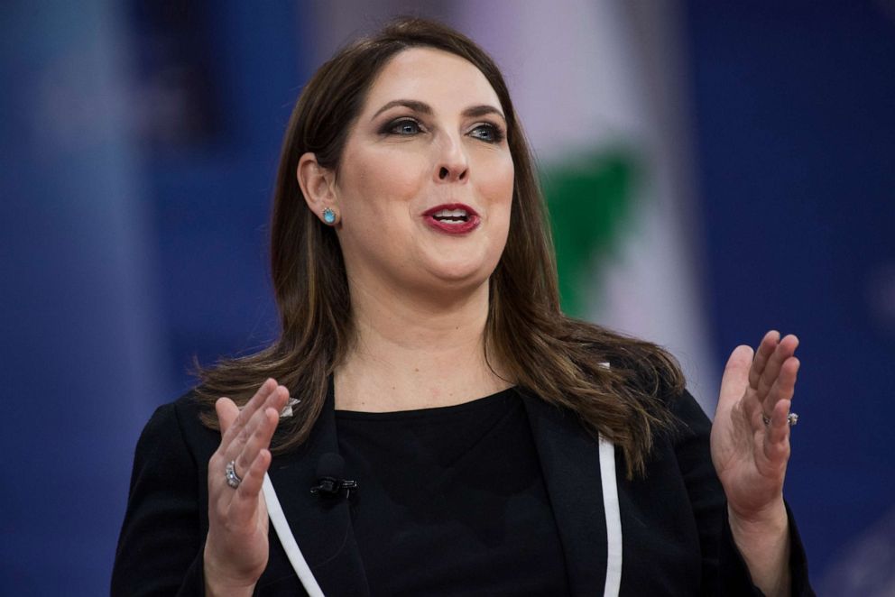 PHOTO: Ronna McDaniel, chairwoman of the Republican National Committee, is interviewed during the Conservative Political Action Conference in Oxon Hill, Md., Feb. 23, 2018.