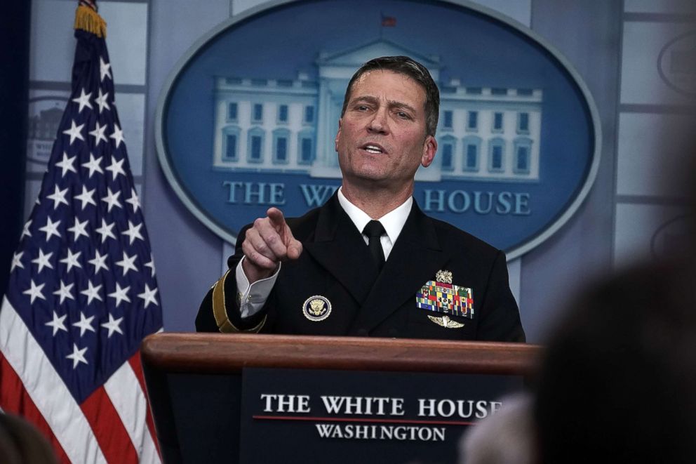 PHOTO: Physician to U.S. President Donald Trump Dr. Ronny Jackson speaks during the daily White House press briefing at the James Brady Press Briefing Room of the White House Jan. 16, 2018 in Washington.