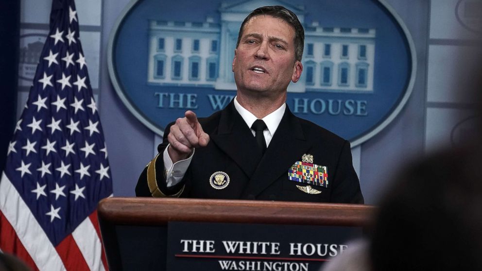 PHOTO: Physician to U.S. President Donald Trump Dr. Ronny Jackson speaks during the daily White House press briefing at the James Brady Press Briefing Room of the White House Jan. 16, 2018 in Washington.
