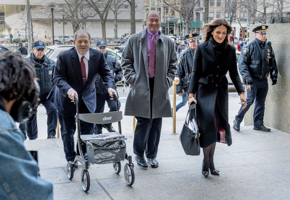 PHOTO: Harvey Weinstein arrives with attorney Donna Rotunno, right, for court on Jan. 28, 2020 in New York City.