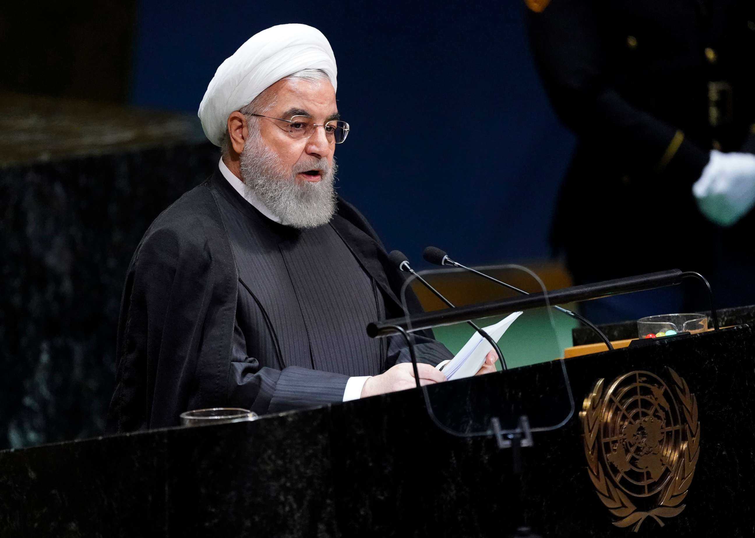 PHOTO: Iran's President Hassan Rouhani addresses the 74th session of the United Nations General Assembly at U.N. headquarters in New York, Sept. 25, 2019.