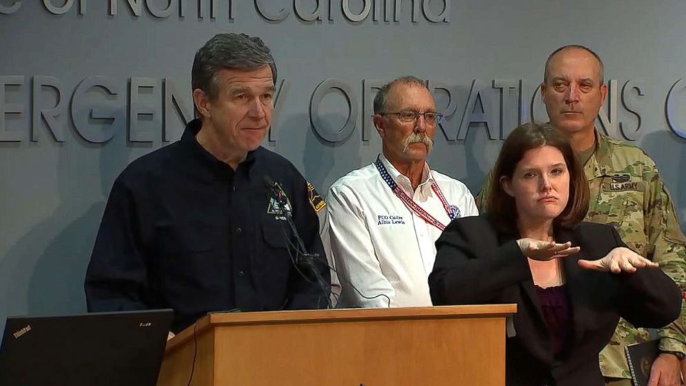 PHOTO: North Carolina Governor Roy Cooper gives an update about Hurricane Florence on Sept. 14, 2018.
