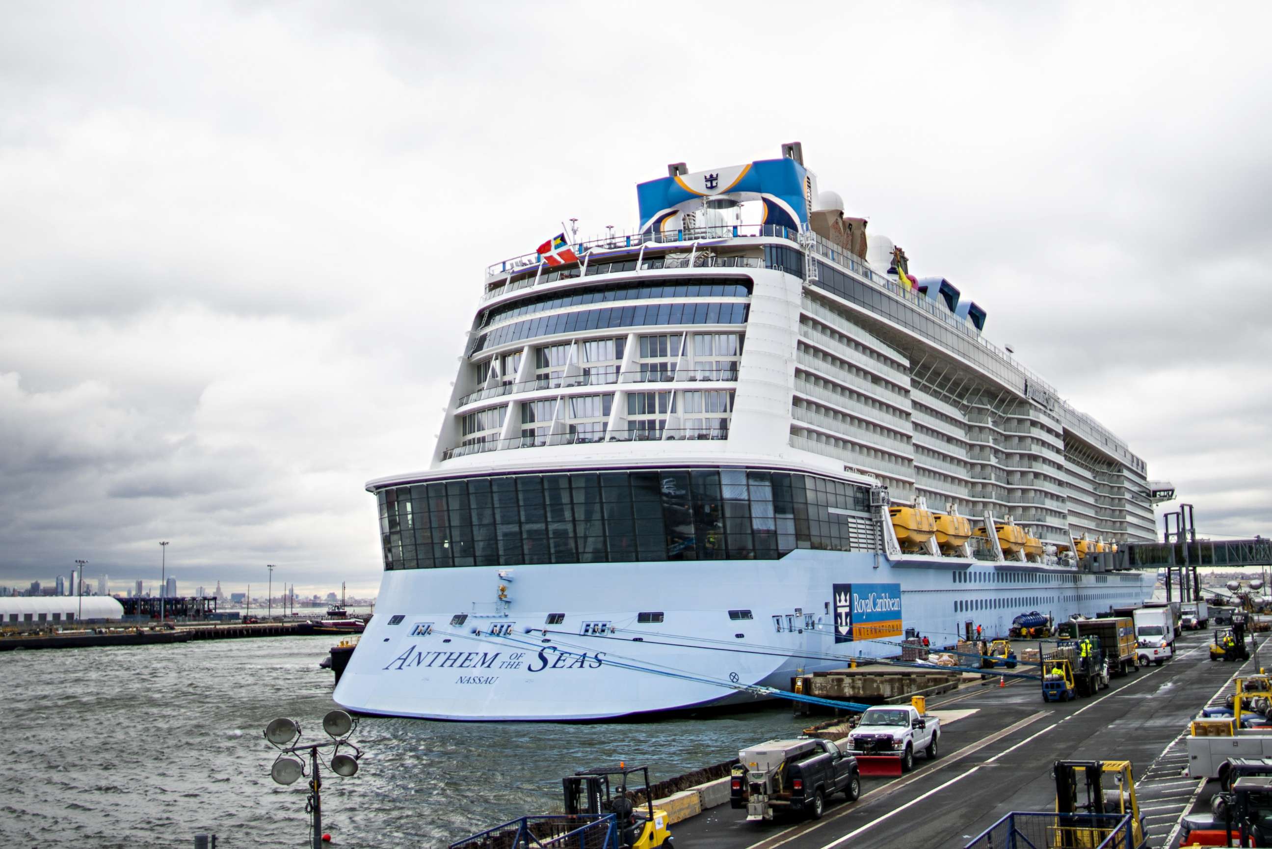 PHOTO: The Royal Caribbean Cruise Ship Anthem of the Seas is docked at Cape Liberty port on Feb. 7, 2020, in Bayonne, New Jersey. 