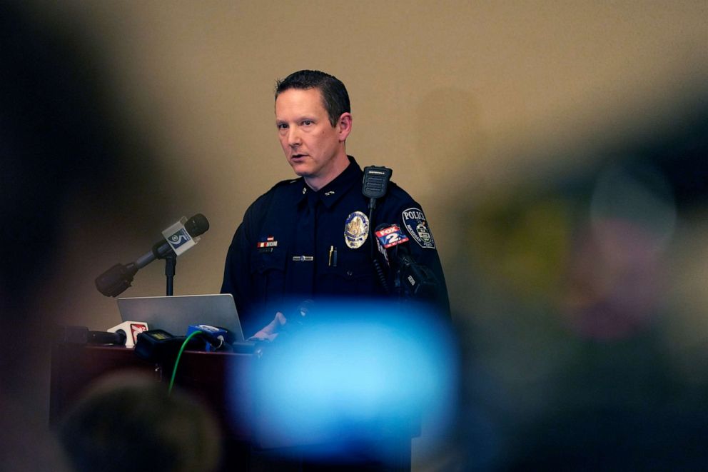 PHOTO: Michigan State University Interim Deputy Chief Chris Rozman addresses the media, late Monday, Feb. 13, 2023, in East Lansing, Mich. University police say multiple people have been reported injured in shootings on campus.