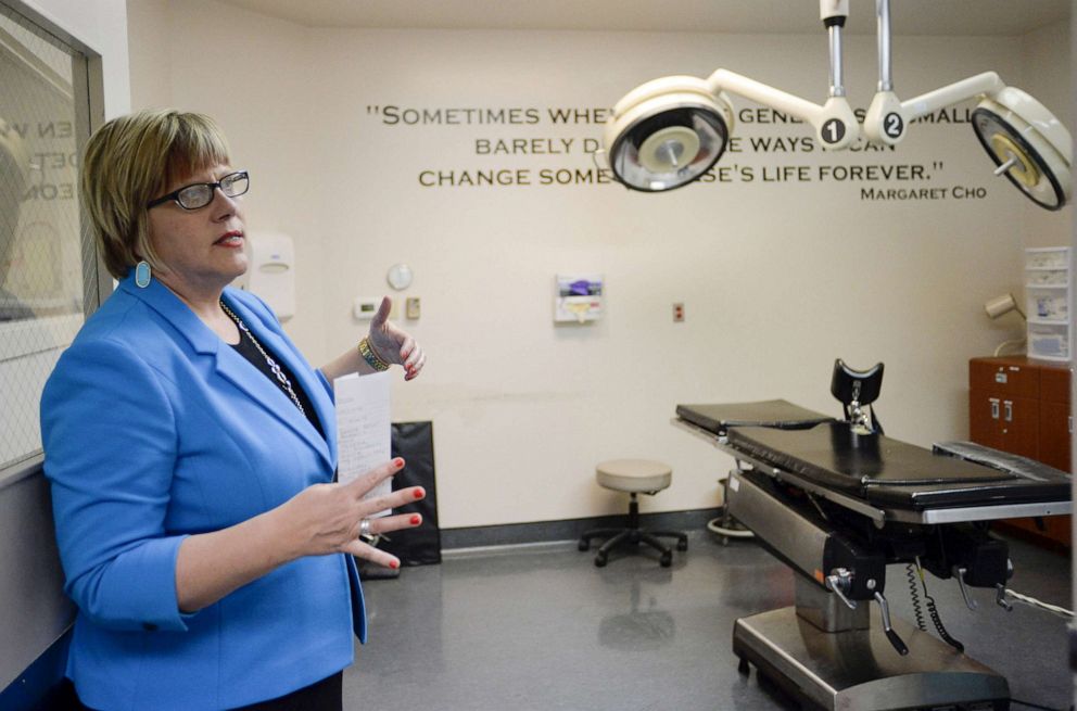 PHOTO: Whole Woman's Health founder Amy Hagstrom Miller speaks to members of the media during a media tour of the Whole Woman's Health clinic in San Antonio, Texas, Feb. 9, 2016.