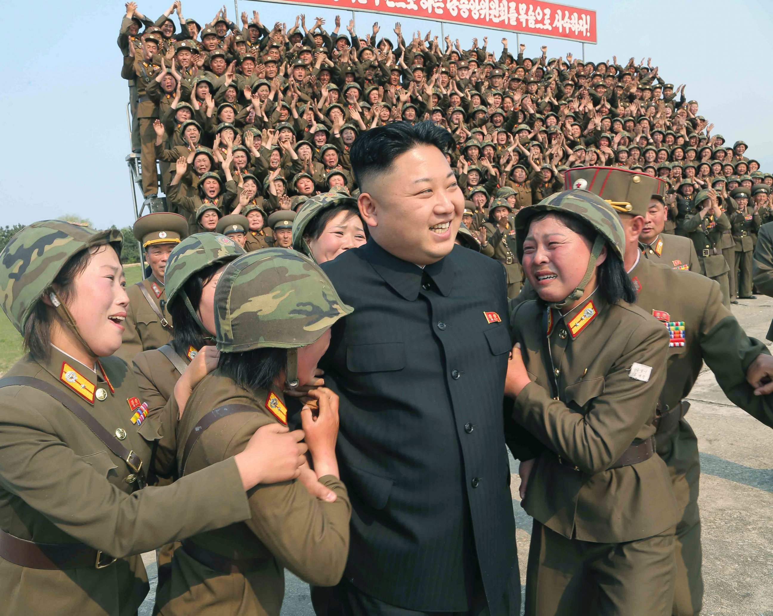 PHOTO: North Korean leader Kim Jong Un is seen as he guides the multiple-rocket launching drill of women's sub-units under KPA Unit 851, in this undated photo released by North Korea's Korean Central News Agency (KCNA) April 24, 2014. 