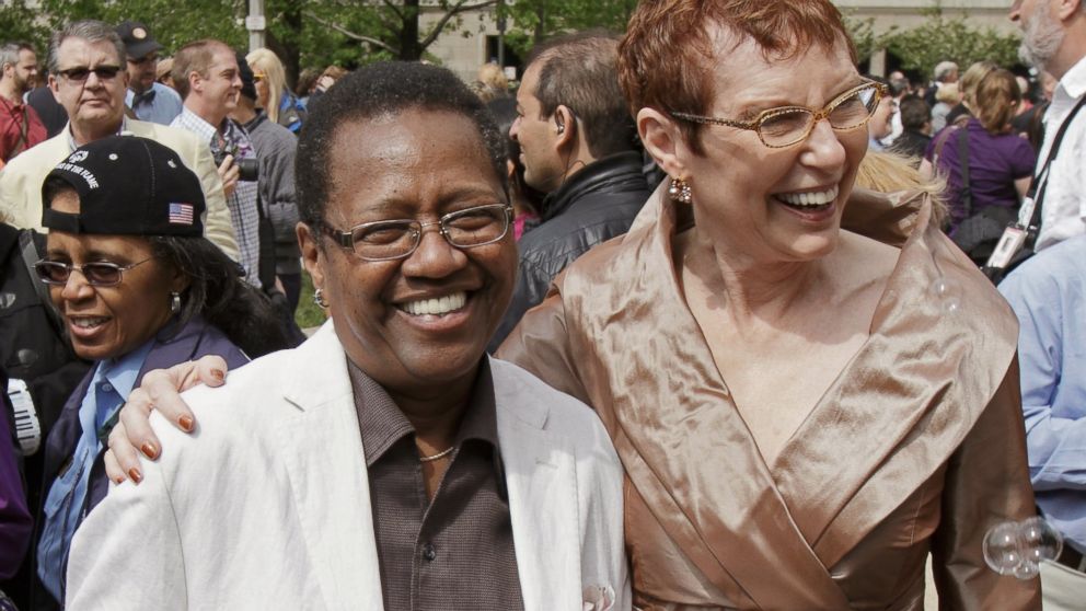 Vernita Gray, left, and Patricia Ewert pose for a photo after their civil union ceremony in Chicago, June 2, 2011.