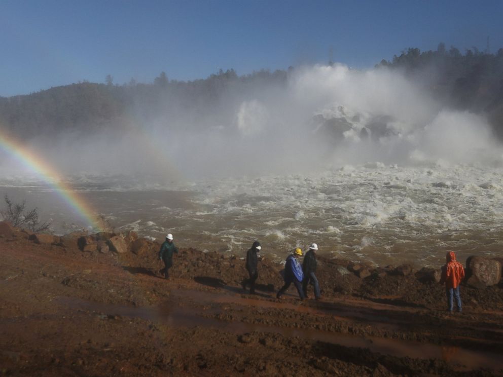 PHOTO: Water is released from the Lake Oroville Dam after an evacuation was ordered for communities downstream from the dam in Oroville, Calif., Feb. 14, 2017.