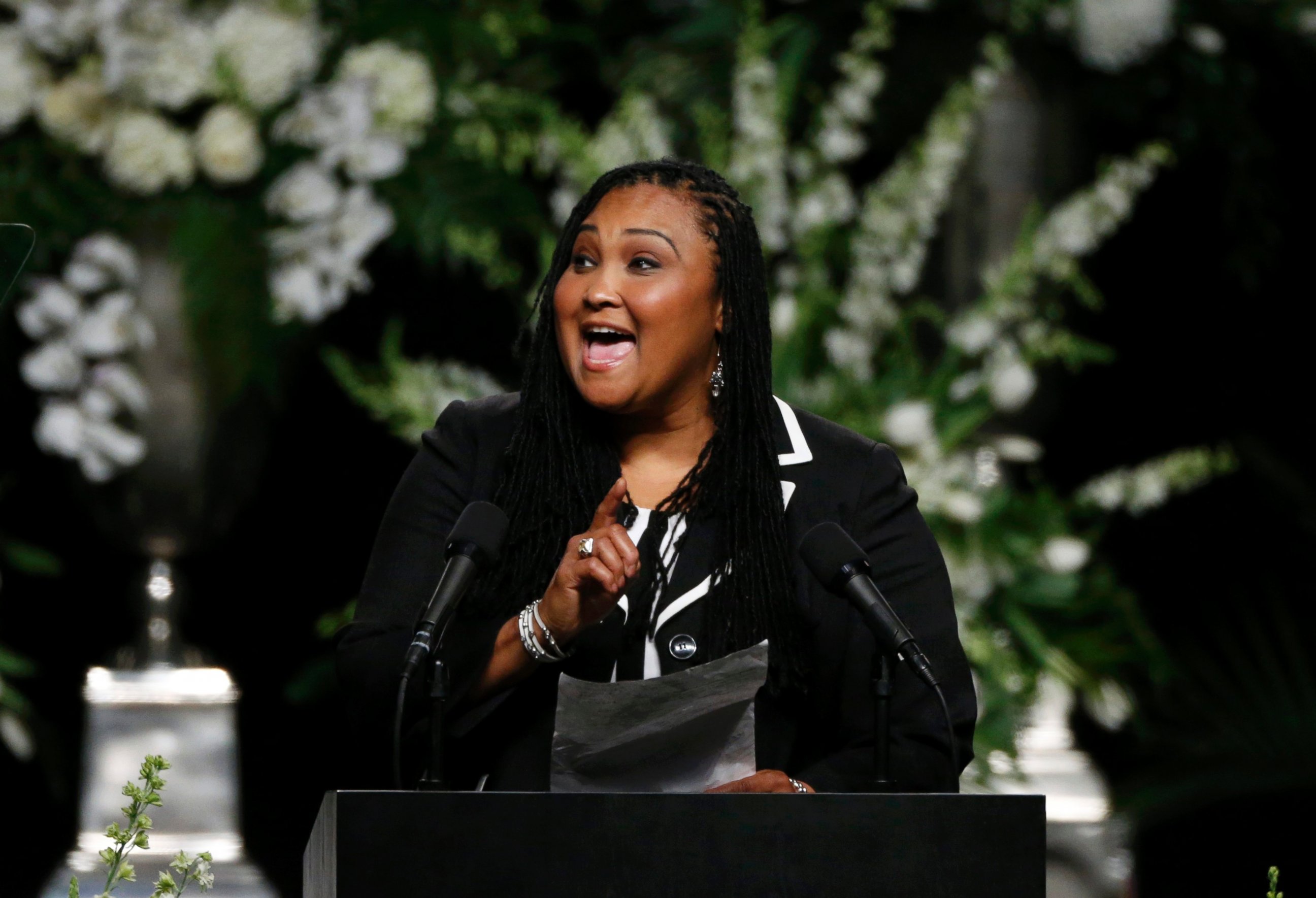 PHOTO: Maryum Ali, the eldest daughter of Muhammad Ali, speaks at a memorial service for the late boxer in Louisville, Kentucky, June 10, 2016.