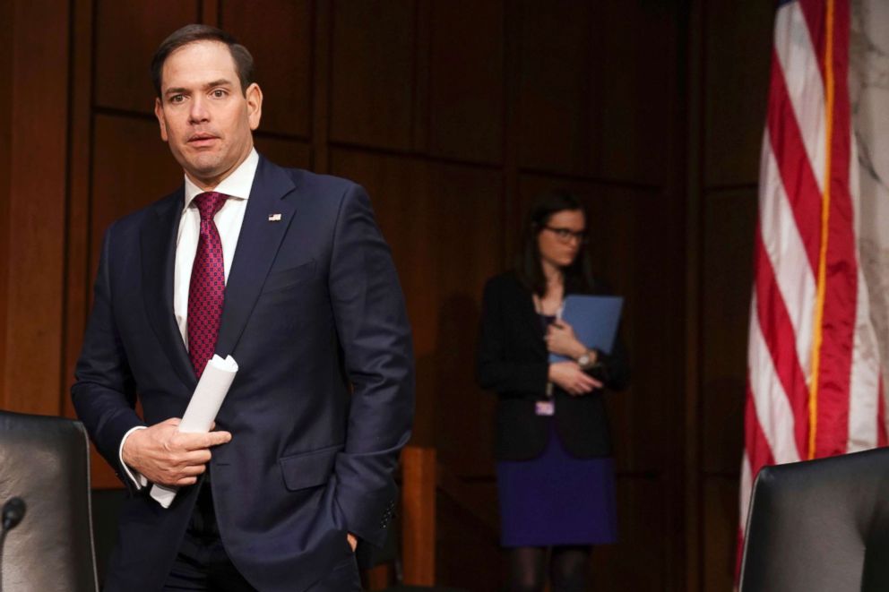 PHOTO: Sen. Marco Rubio, R-Fla., arrives to testify at a Senate Judiciary Committee hearing on the Parkland, Fla., school shootings and school safety, March 14, 2018, Capitol Hill.on 
