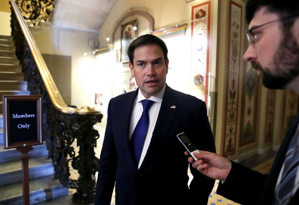 PHOTO:Sen. Marco Rubio (R-FL) talks to reporters after the Senate voted on the budget agreement at the Capitol, Aug. 1, 2019.