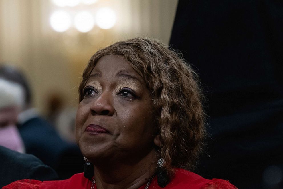 PHOTO: Ruby Freeman, former Georgia election worker, cries as she sits behind her daughter Wandrea ArShaye "Shaye" Moss, during the hearing of the Select Committee to Investigate the January 6th Attack on the US Capitol, June 21, 2022, in Washington.