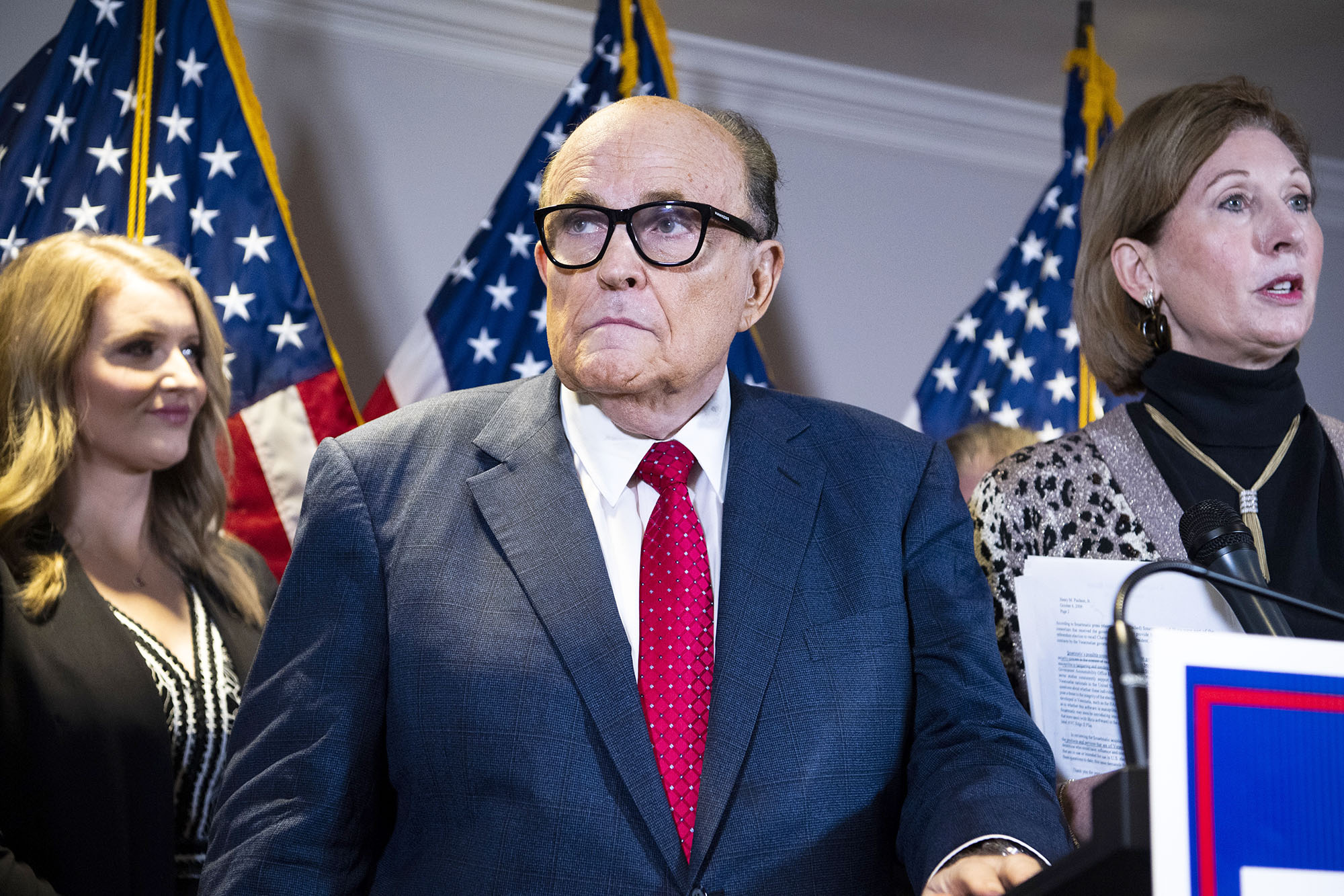PHOTO: udolph Giuliani conducts a news conference at the Republican National Committee in Washington, Nov. 19, 2020.