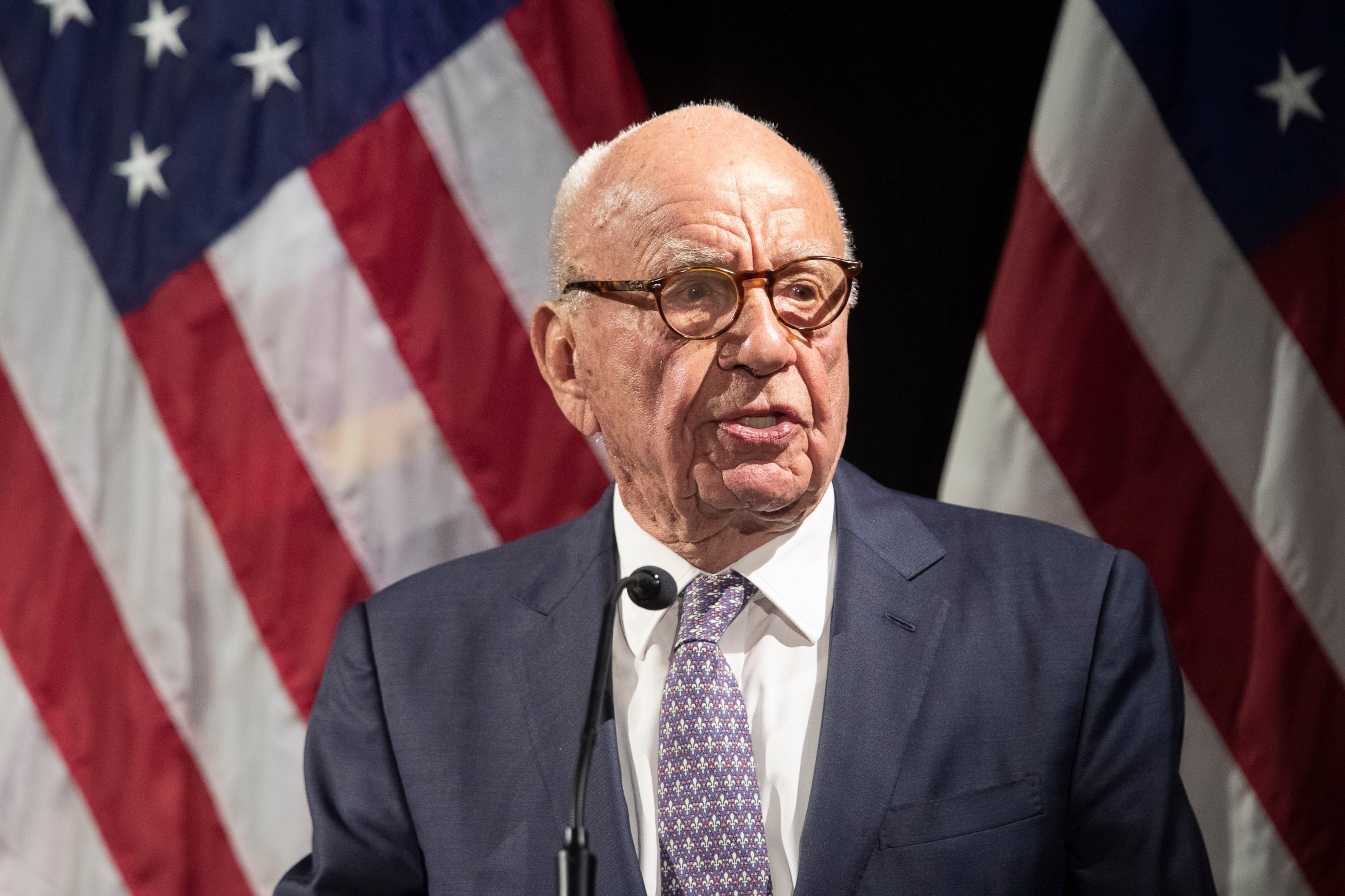 PHOTO: In this Oct. 30, 2018 file photo, Rupert Murdoch introduces Secretary of State Mike Pompeo during the Herman Kahn Award Gala, in New York.