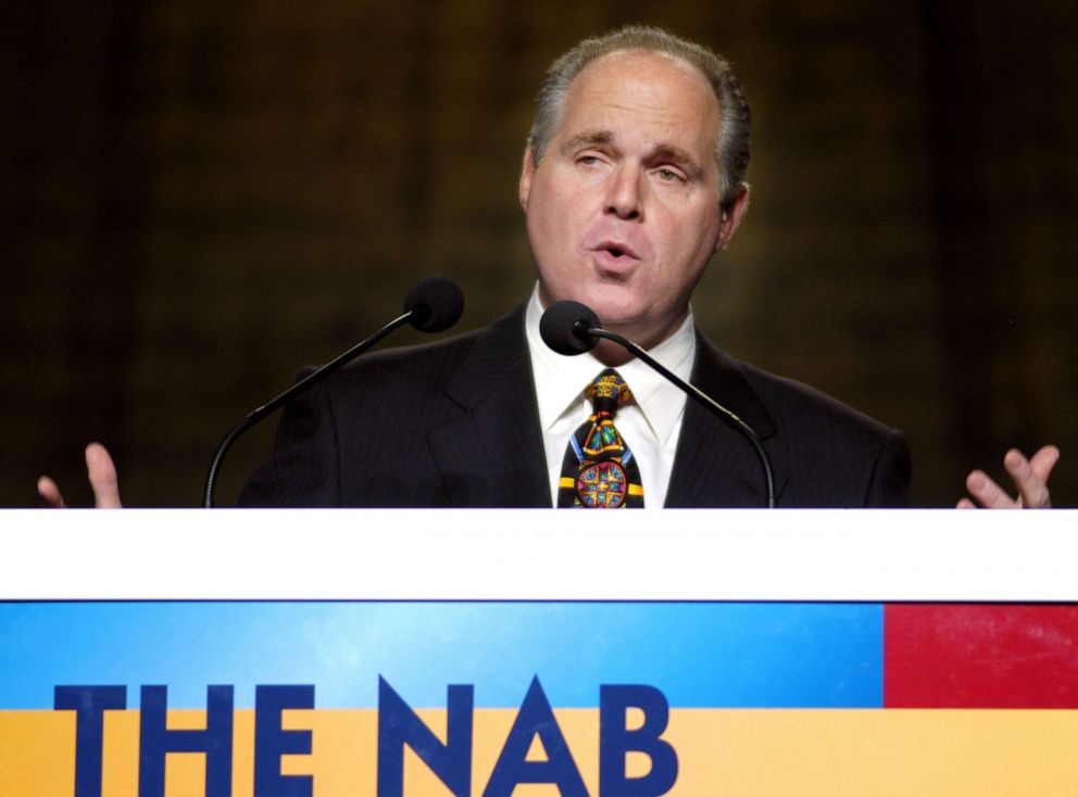 PHOTO: Radio talk show host Rush Limbaugh speaks at the National Association of Broadcasters, Oct. 2, 2003, in Philadelphia.
