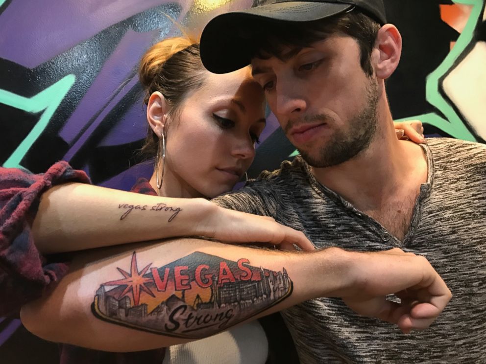 PHOTO: Russell Bleck and Breanna Skagen got tattoos in remembrance of the shooting in Las Vegas, on Oct. 1, 2017.