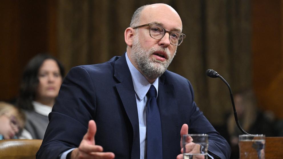 PHOTO: Russell Vought testifies before the Senate Budget Committee on his nomination to be US Director of the Office of Management and Budget, on Capitol Hill in Washington, Jan. 22, 2025.