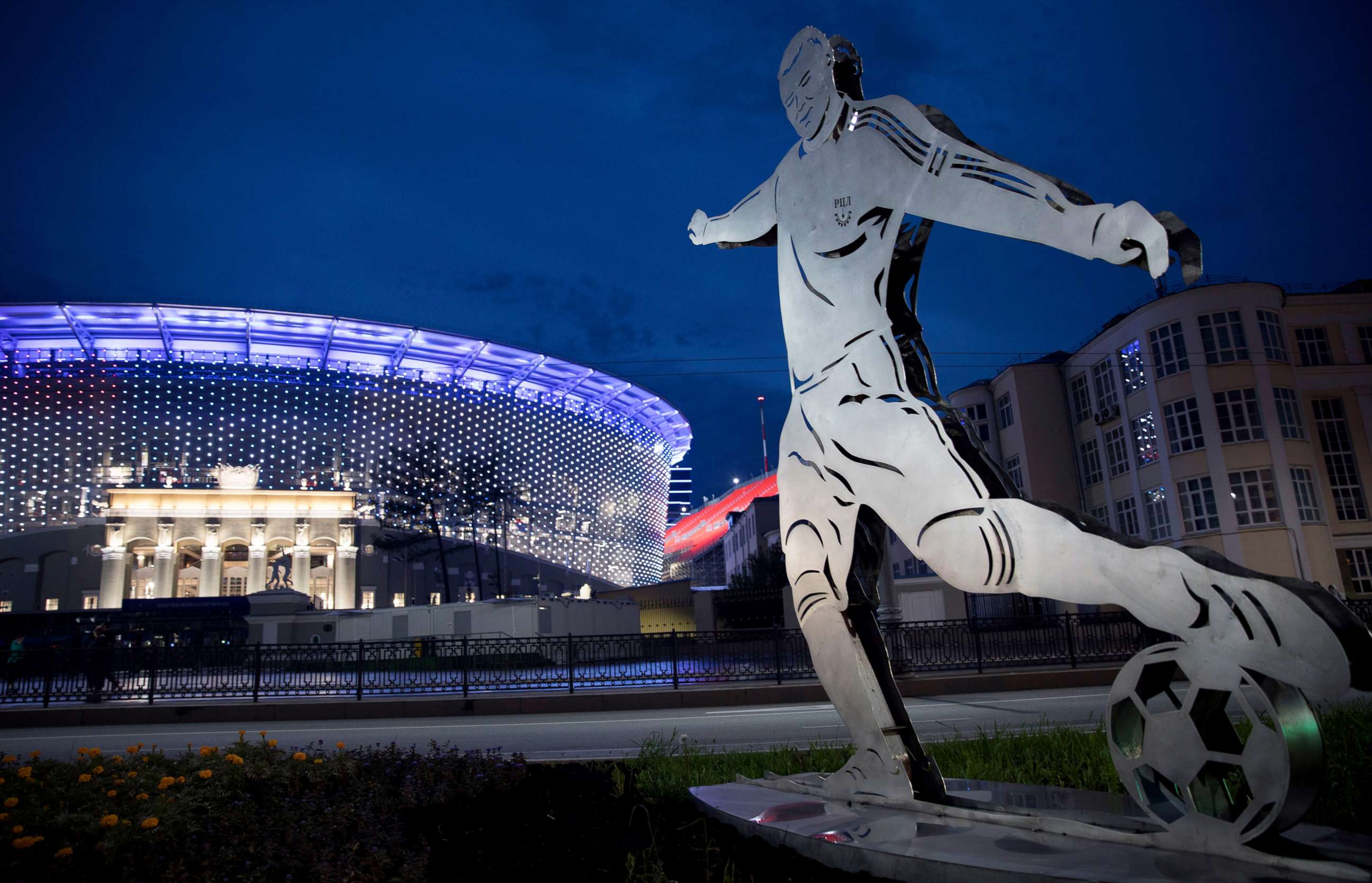 PHOTO: A statue is pictured in front of the Central Stadium in Ekaterinburg, Russia, on June 13, 2018.