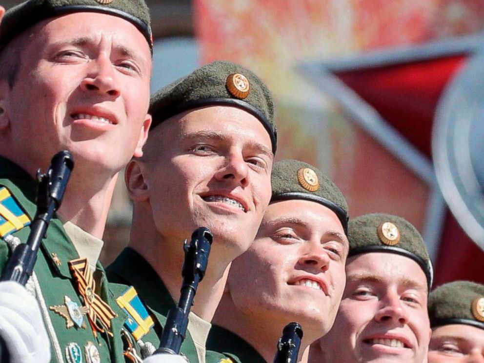 PHOTO: Russian servicemen march at Red Square during the Victory Day military parade in Moscow, May 9, 2018.