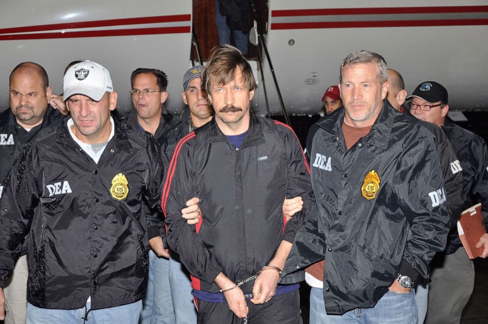 PHOTO: Former Soviet military officer and arms trafficking suspect Viktor Bout deplanes after arriving at Westchester County Airport in White Plains, N.Y., Nov. 16, 2010. 