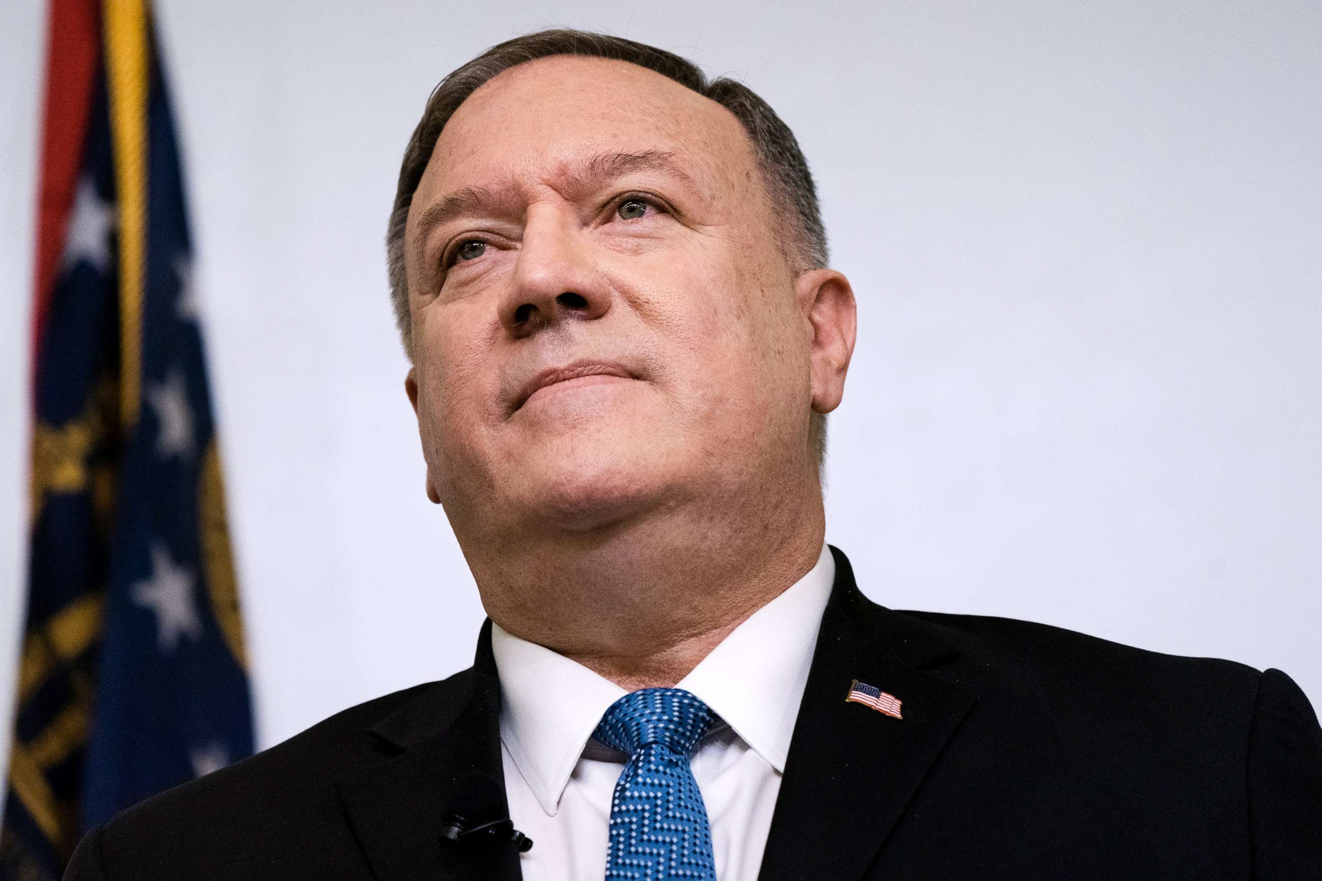 PHOTO: Michael Pompeo, U.S. Secretary of State, pauses while speaking at the Georgia Institute of Technology in Atlanta,, Dec. 9, 2020.