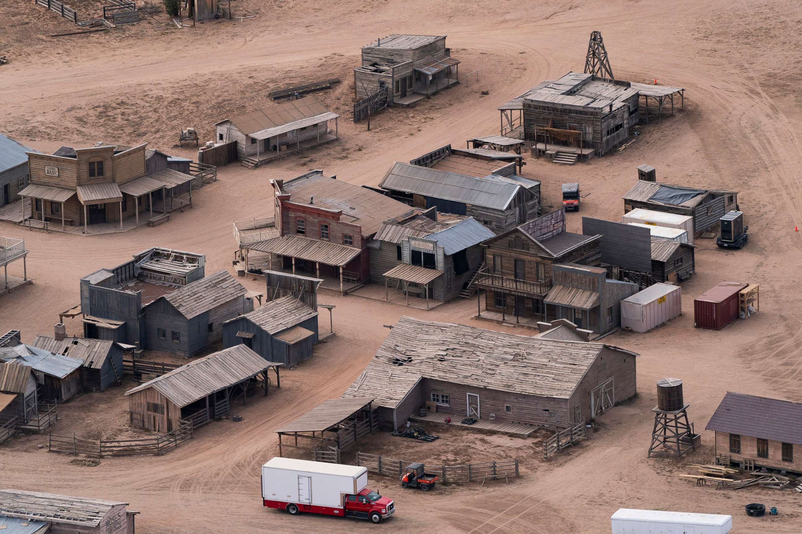 PHOTO: The Bonanza Creek Ranch, where the film "Rust" was being filmed, in Santa Fe, N.M., Oct. 23, 2021. 