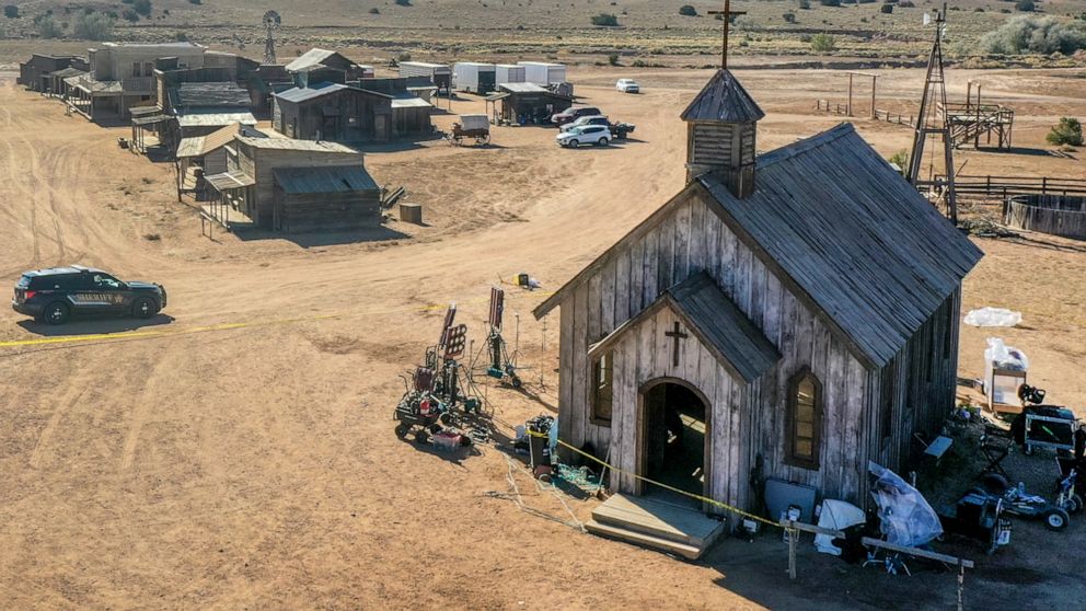 PHOTO: Santa Fe County Sheriff's deputy unit investigates at the Bonanza Creek Ranch movie set where a shooting accident involving actor Alec Baldwin took place in Santa Fe, N.M., Oct. 21, 2021. 