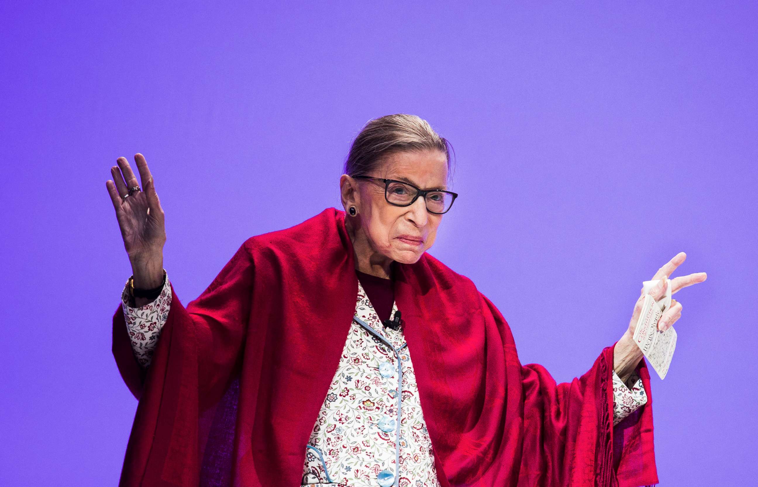 PHOTO: Supreme Court Justice Ruth Bader Ginsburg walks on the stage at Amherst College in Amherst, Mass., Oct. 3, 2019.