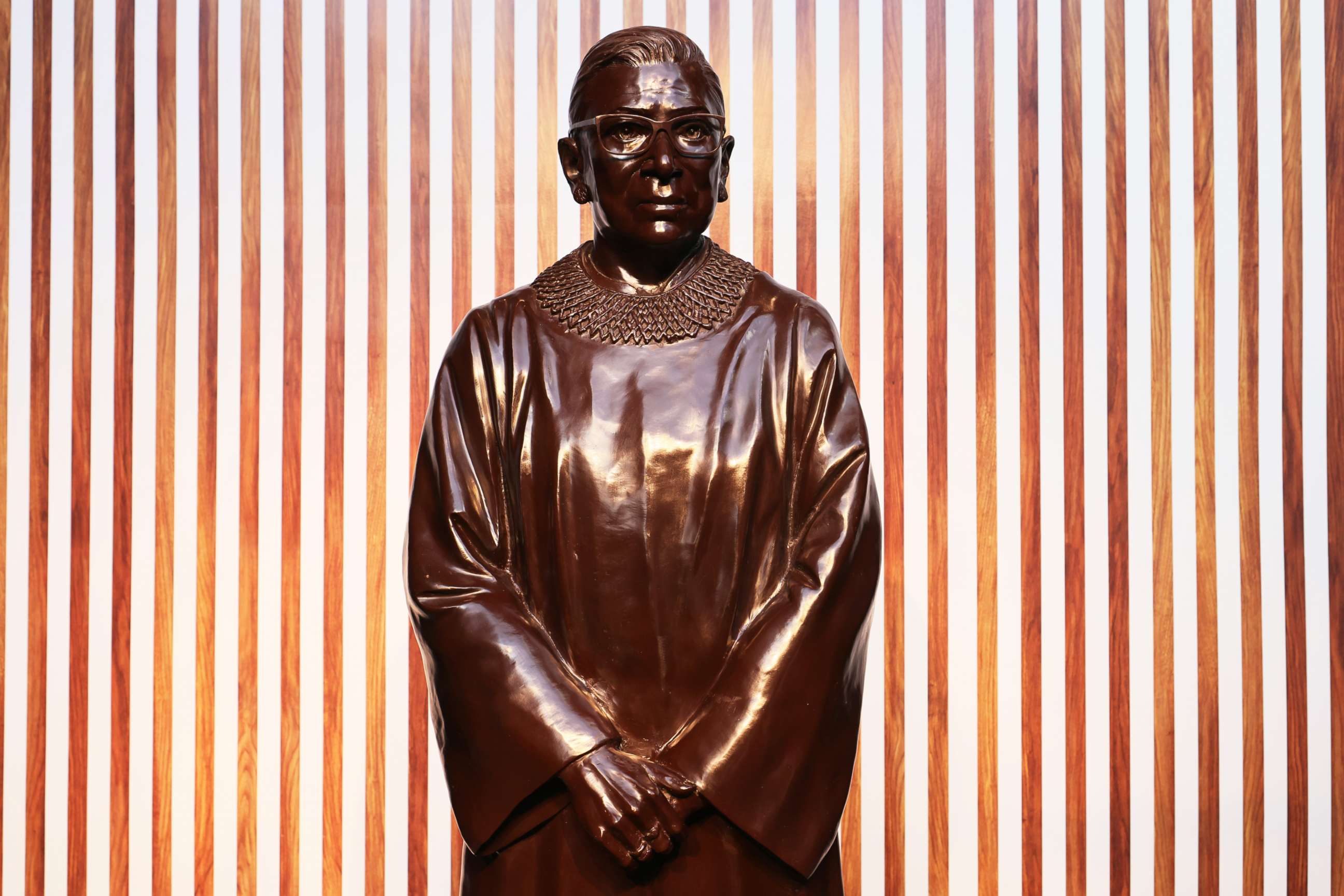 PHOTO: The statue of the late US Supreme Court Justice Ruth Bader Ginsburg is seen at City Point, Brooklyn, on March 12, 2021, in New York.