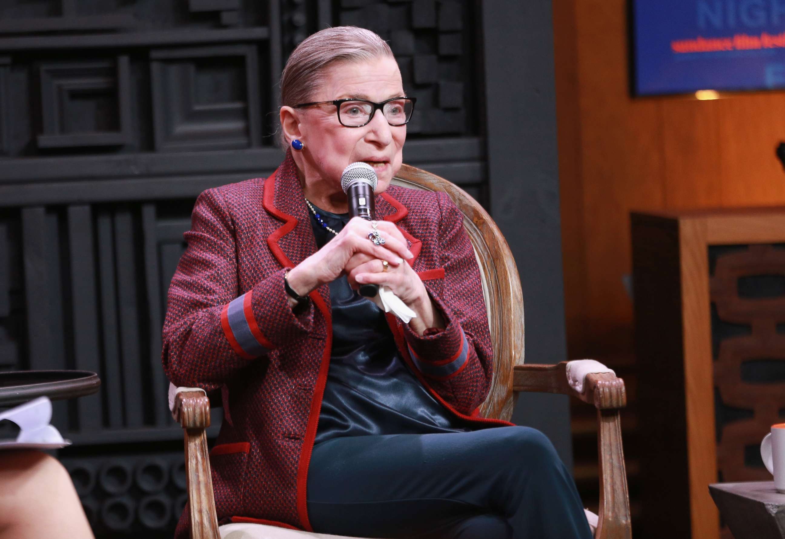 PHOTO: Associate Justice of the Supreme Court of the U.S. Ruth Bader Ginsburg speaks during the Cinema Cafe with Nina Totenberg during the 2018 Sundance Film Festival at Filmmaker Lodge, Jan. 21, 2018, in Park City, Utah.  