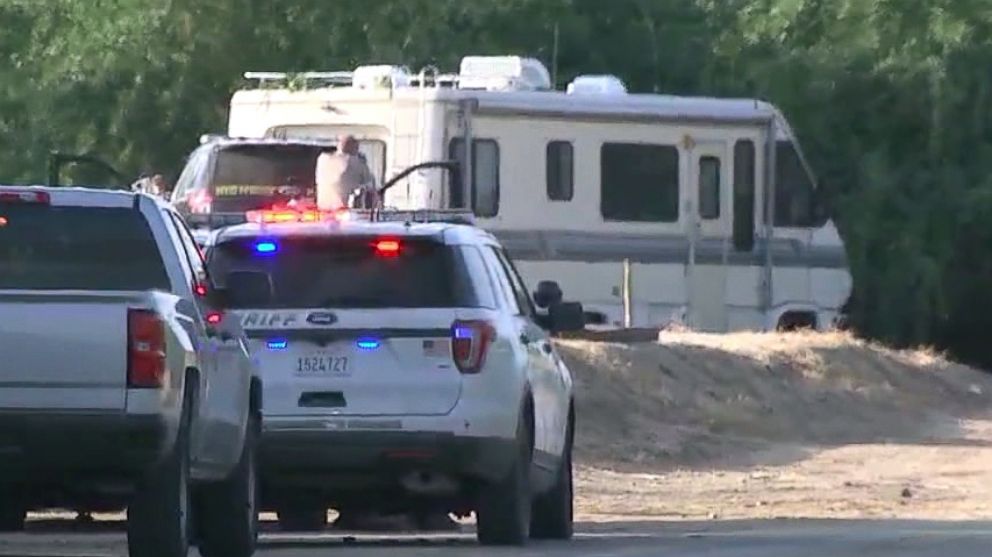 PHOTO: Law enforcement agents are pictured approaching an RV north of Baksersfield, Calif. after it led them on an hours-long chase on May 2, 2018.