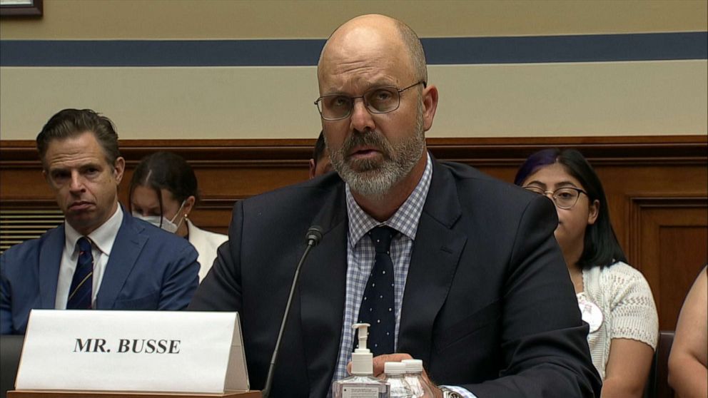 PHOTO: Ryan Busse, a senior advisor with the Giffords Law Center and former gun manufacturer executive, testifies before Congress on July 27, 2022.