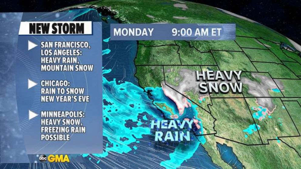 PHOTO: A New Year's Eve storm will move across U.S. with heavy snow, winds and severe thunderstorms
